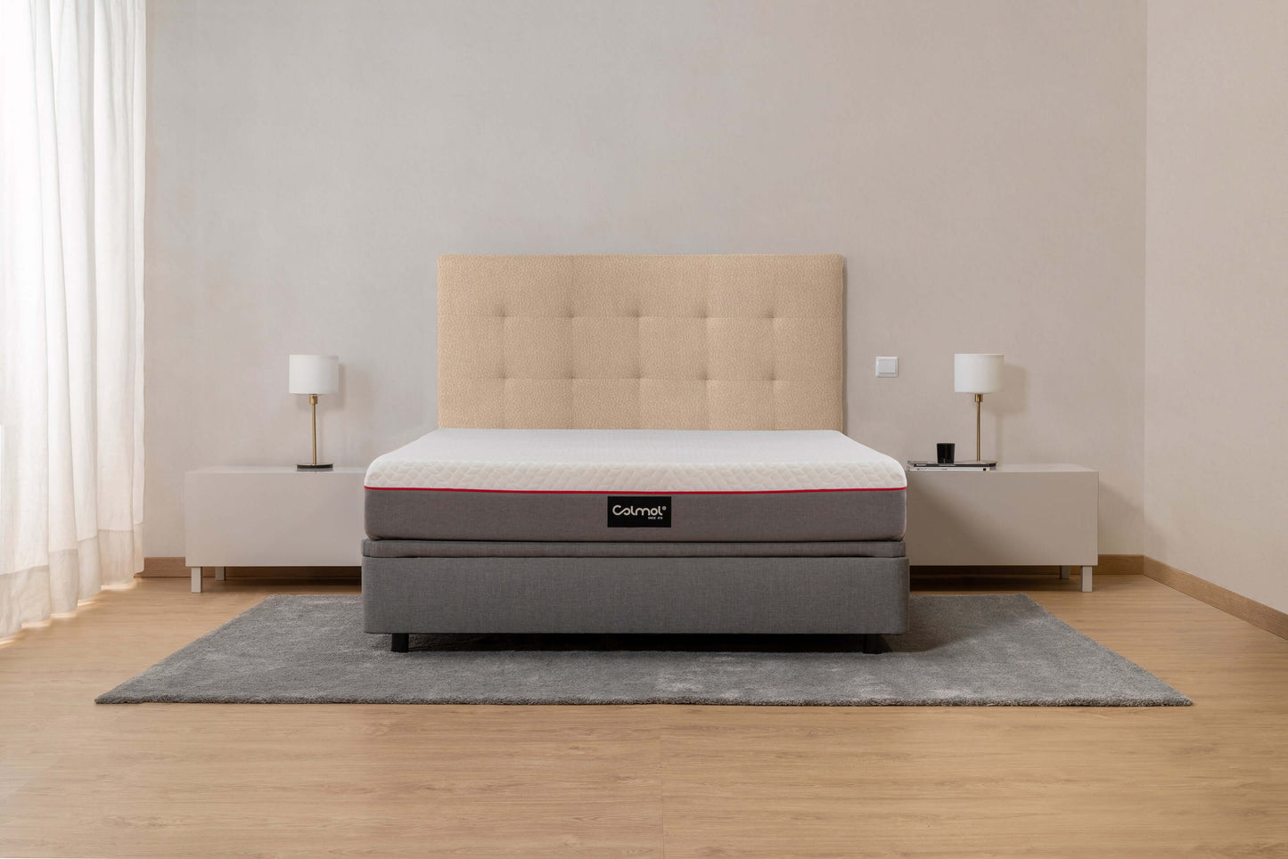 cabeceira quadrato bege cama