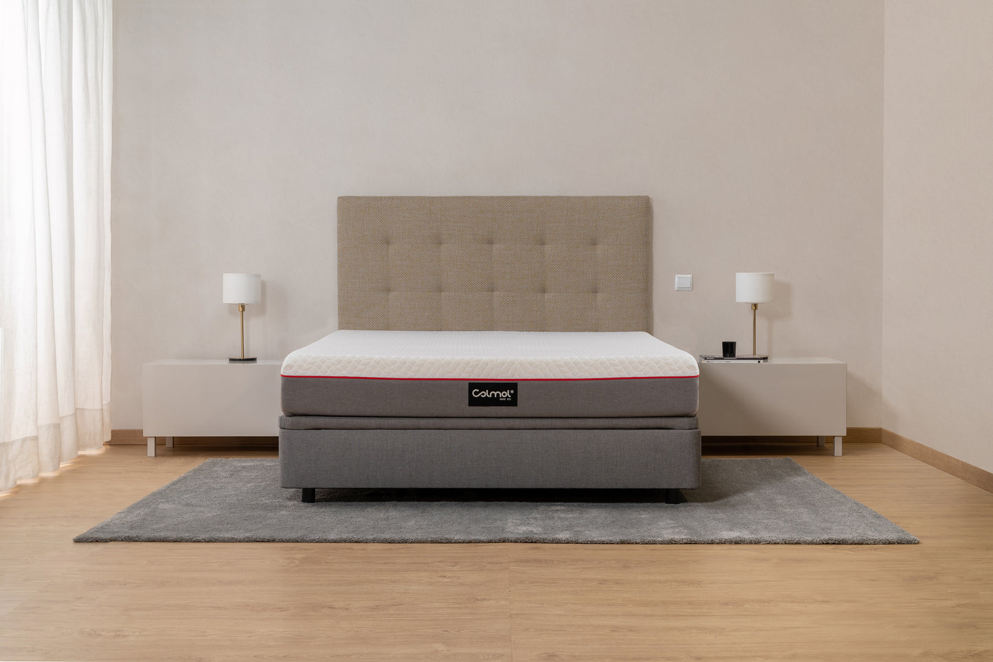 cabeceira quadrato bege cama