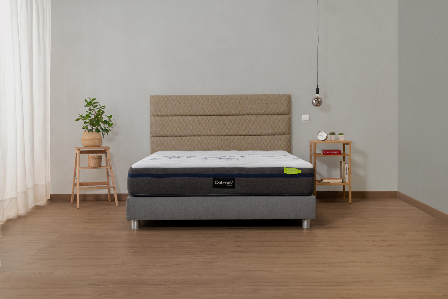 cabeceira riscas bege cama