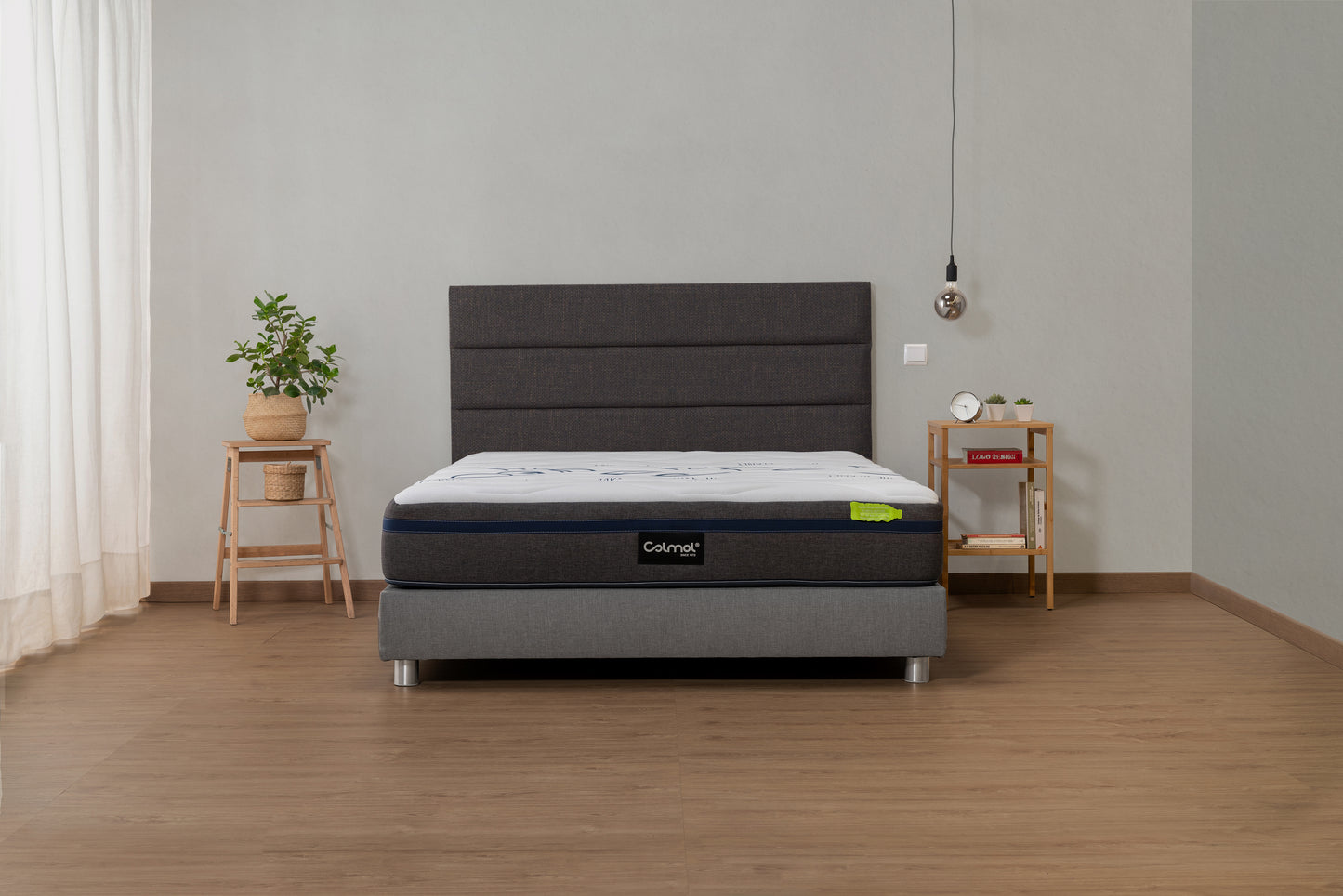 cabeceira riscas cinzento escuro cama