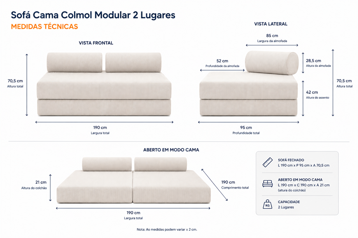 Sofá Cama Modular Colmol | 3 Lugares