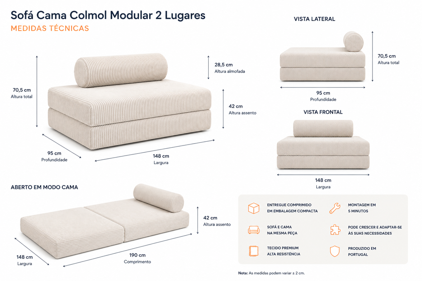 Sofá Cama Modular Colmol | 2 Lugares