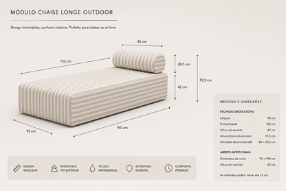 Sofá de Jardim | Sofá Outdoor 2 Lugares + Chaise Longue